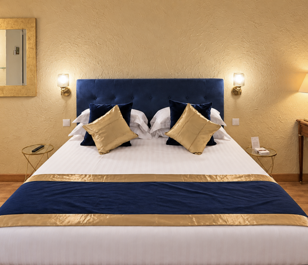 Lit queen size de la chambre Pétrarque à l'Hôtel d'Aragon, Montpellier